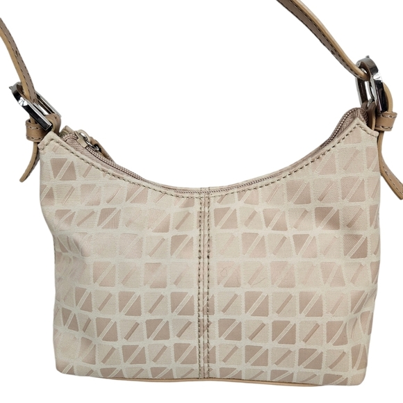 Nine & Company Cream Jacquard Mini Y2K‎ Baguette Handbag Faux Leather Trim - Picture 5 of 9